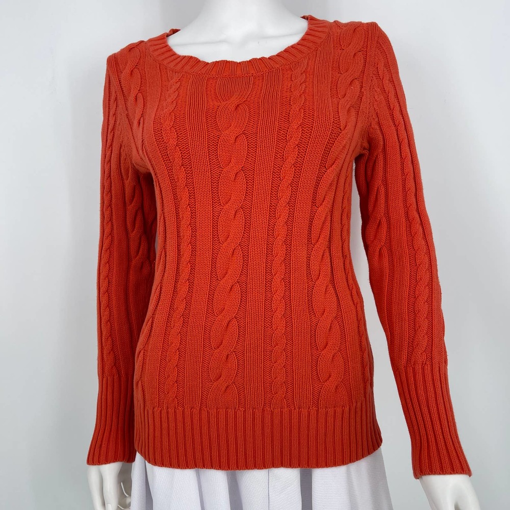 J Crew Womens Cable Knit Orange Cotton Sweater Small